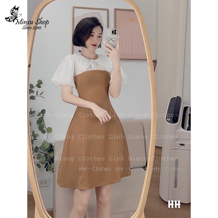 Váy Thiết Kế VNXK Cổ Ren Siêu Xinh, Đầm Công Sở Tay Bồng Dáng Xoè Cao Cấp Sang Trọng Minxu Shop mã VAY02