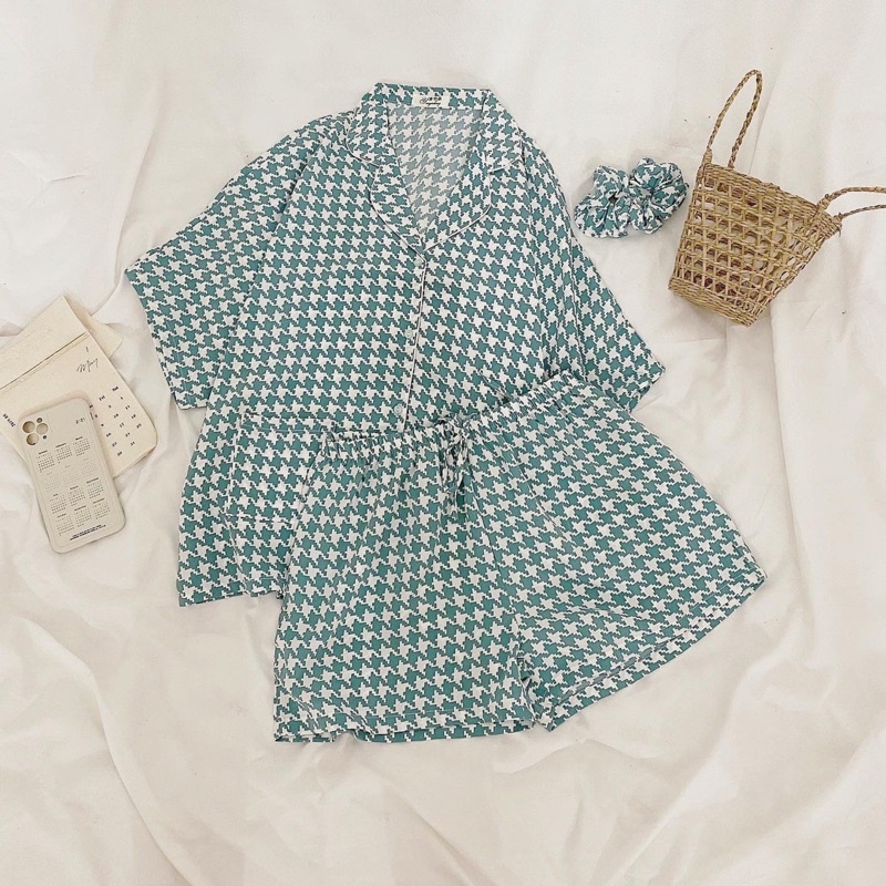 Set Bộ ngủ PIJAMA cộc tay - quần đùi TẶNG kèm dây buộc tóc dễ thương | BigBuy360 - bigbuy360.vn