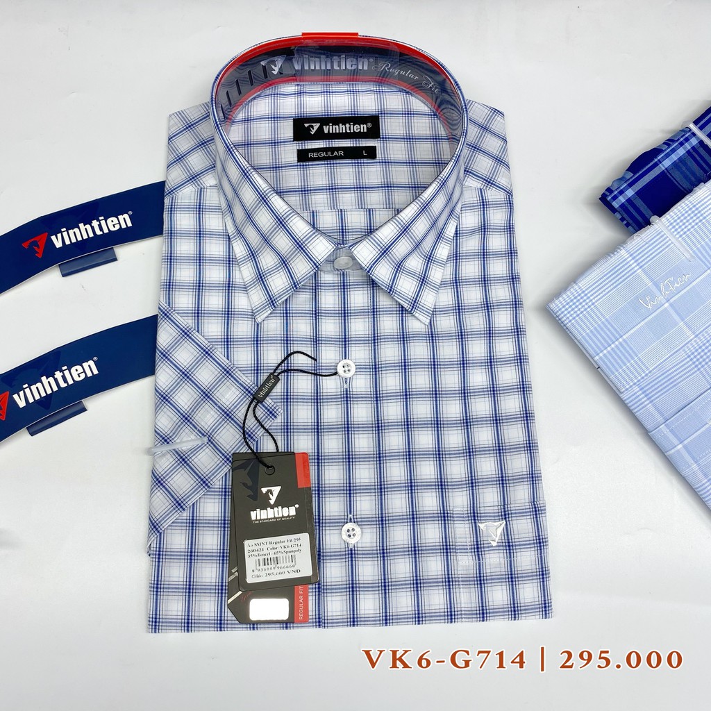 Áo Sơ Mi Ngắn Tay Sọc Caro Vạt Bầu Vĩnh Tiến 295