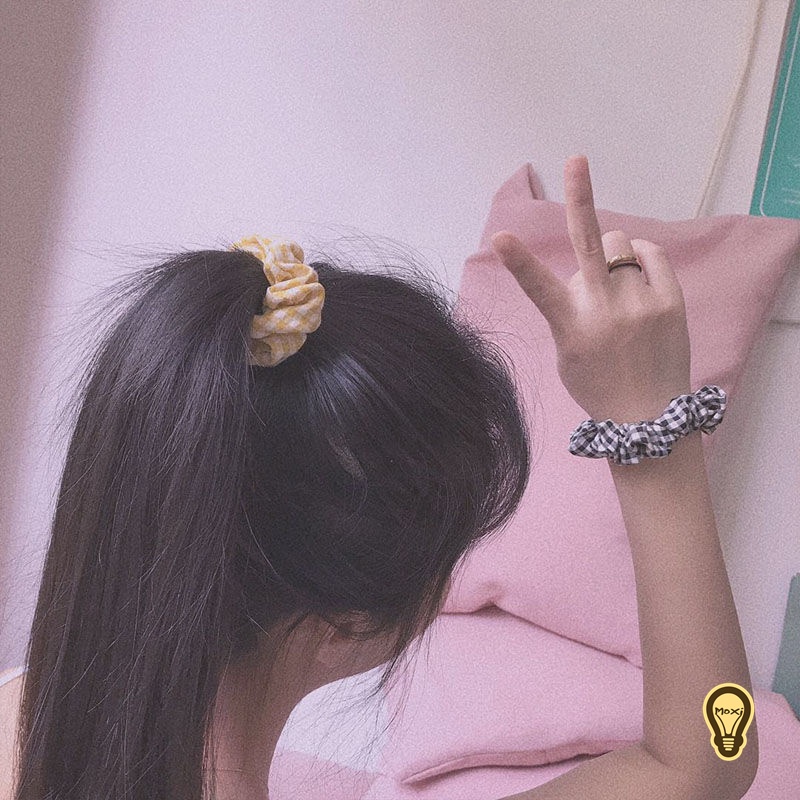 [ NGẪU NHIÊN ] Thun Cột Tóc Scrunchies Co Giãn Tốt Họa Tiết Caro Đơn Giản Thanh Lịch Xinh Xắn Thời Trang Đa Dạng Màu Sắc