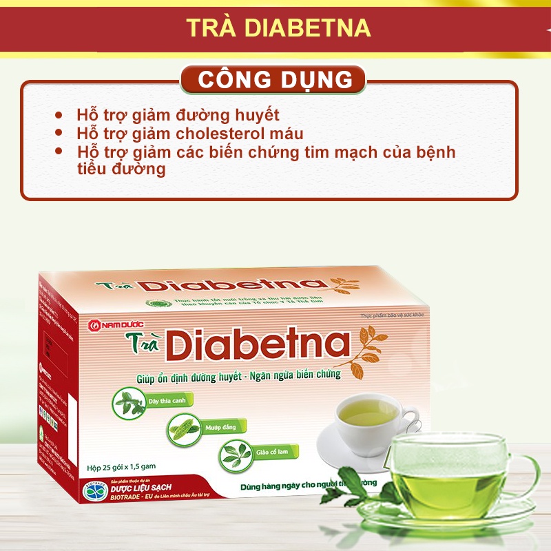 Trà Diabetna cho người tiểu đường - hỗ trợ hạ đường huyết và mỡ máu hộp 10 gói TDI