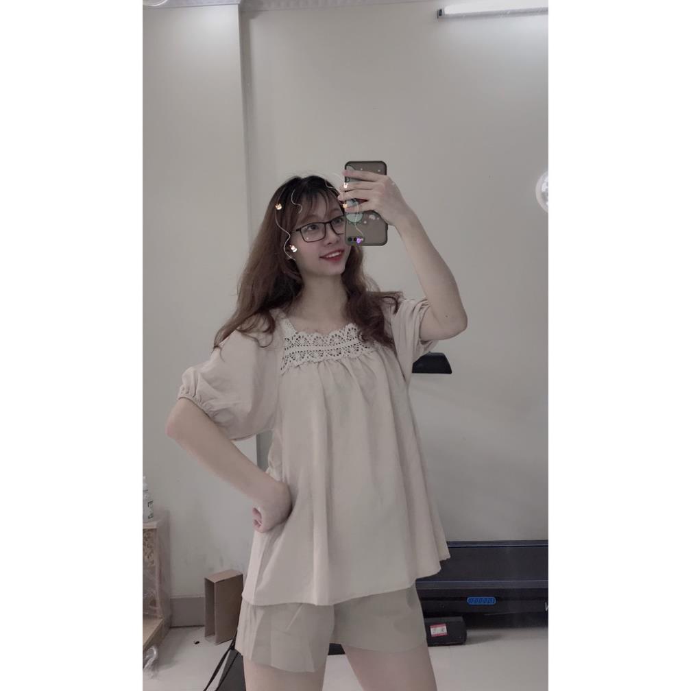 Sét áo babydoll chất đũi mát phối ren kèm quần đùi kaki chất cực đẹp Váy Trắng Shop KRE
