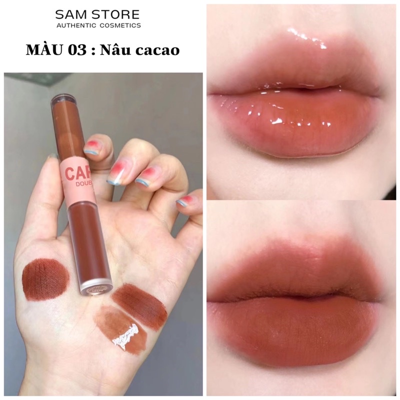 Son 2 đầu dạng kem lì và bóng giúp môi căng mọng không lộ vân môi màu siêu đẹp