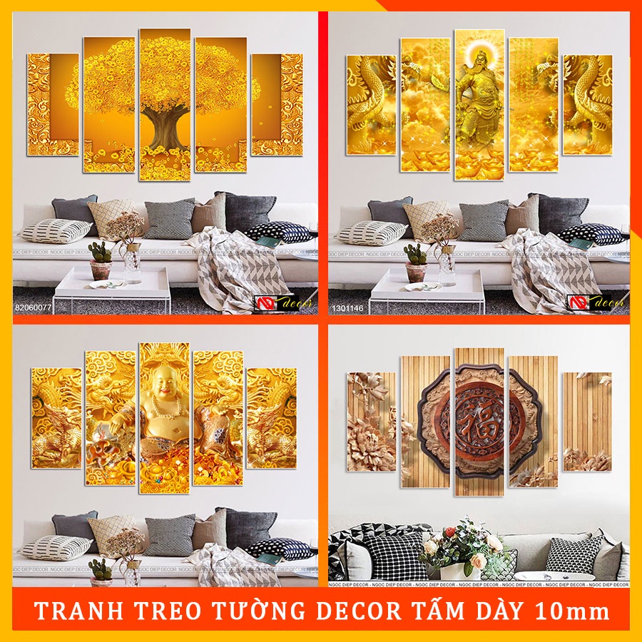 Tranh dán tường Tài Lộc phong thủy 3D,  In UV chống bay màu tấm dày 3mm, kèm băng dính xốp