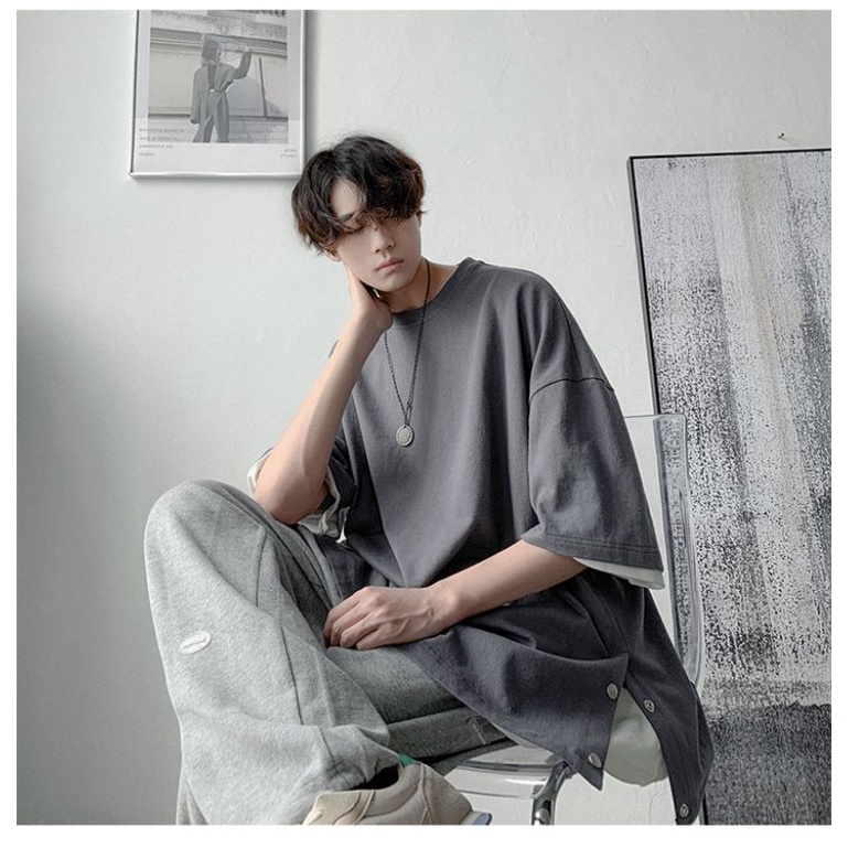 ÁO THUN XẺ TÀ BASIC UNISEX THOÁNG MÁT CHẤT COTTON FORM RỘNG OVERSIZE