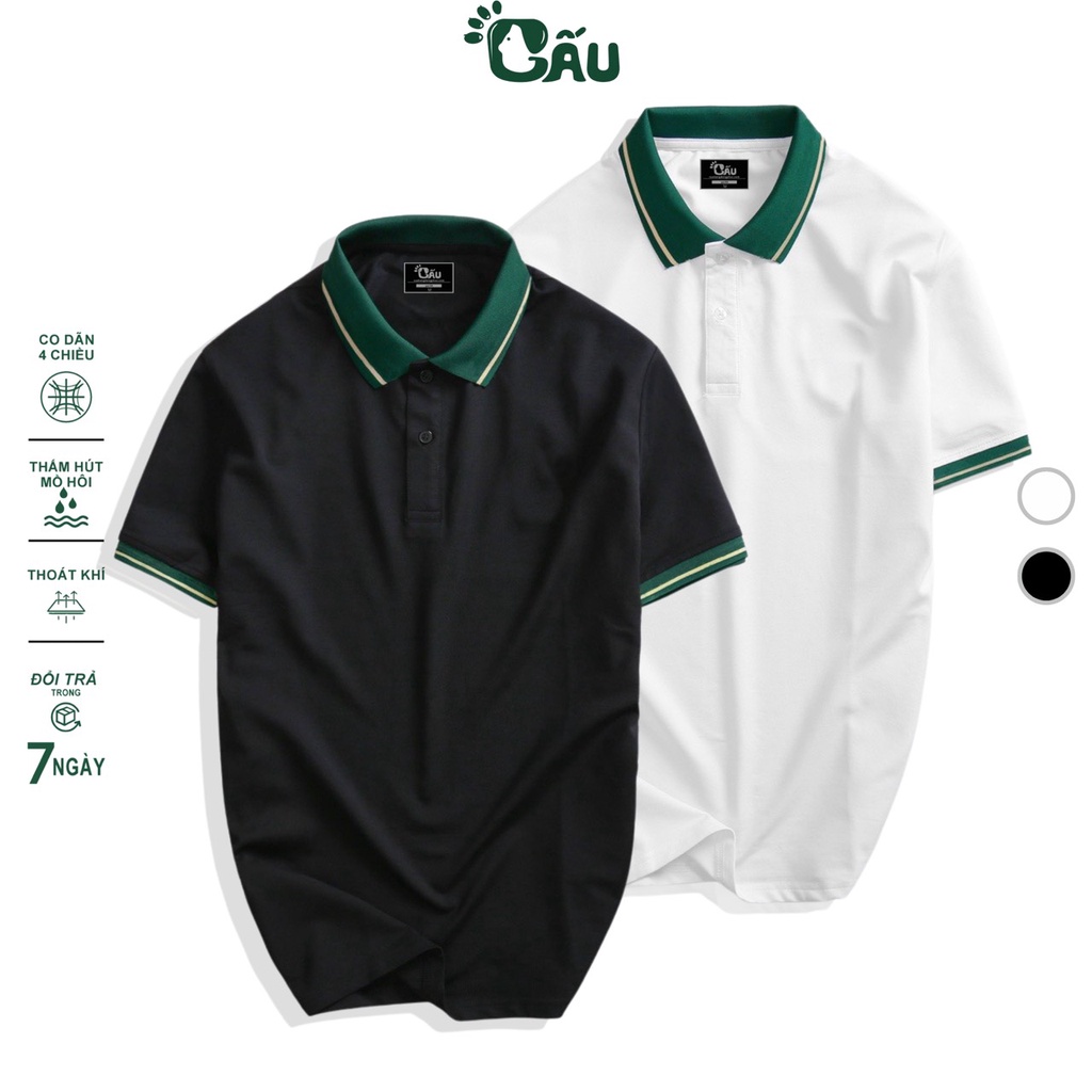 Áo thun Polo GẤU 194 Trơn Unisex vải cá sấu mè Poly co dãn 4 chiều dày dặn form gerular fit - PL Sọc Xanh Be