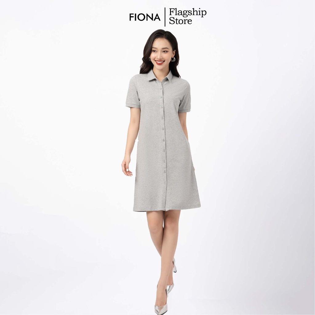 Đầm cotton nữ cổ đức dáng A, váy suông ngắn tay FIONA F421210