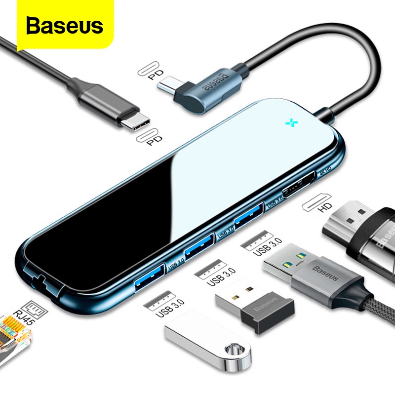 BASEUS Bộ Chia Cổng USB Type C Sang HDMI RJ45 Lan USB PD 3.0 Cho MacBook Pro Air 4K