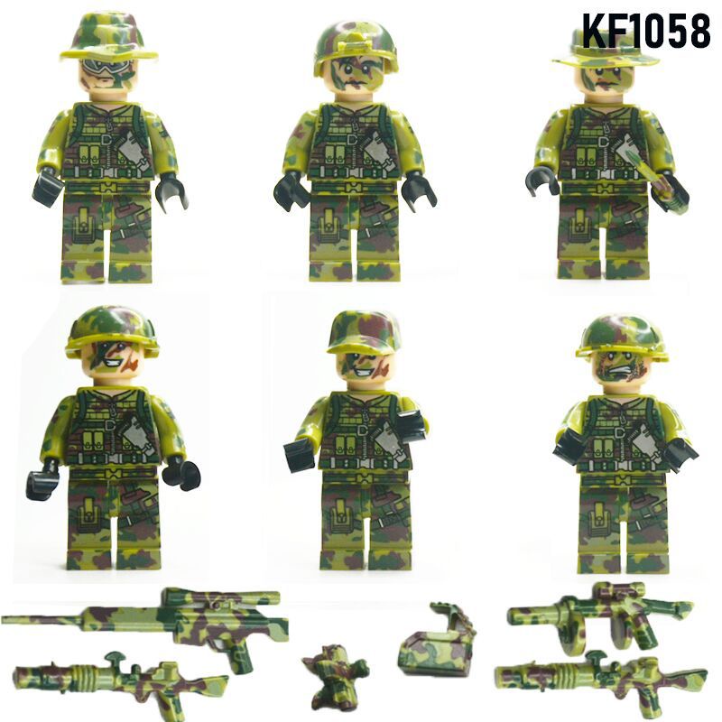 COMBO 6 Lính Đặc Nhiệm Camo Màu Xanh Lá KF1058 - Lắp Ráp Army