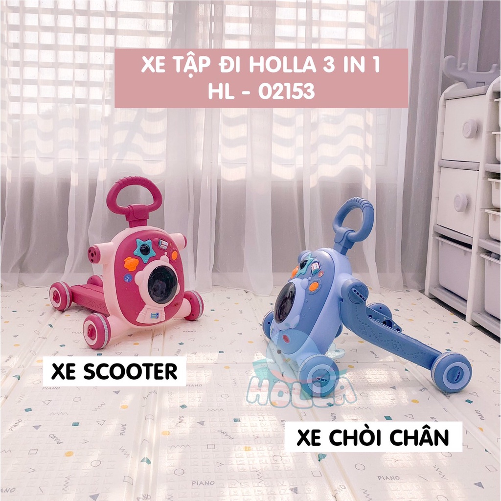 Xe Tập đi kiêm Chòi chân và Scooter đa năng 3in1 HOLLA HL- 02153 tích hợp đồ chơi cho bé | Xe tập đi đa năng