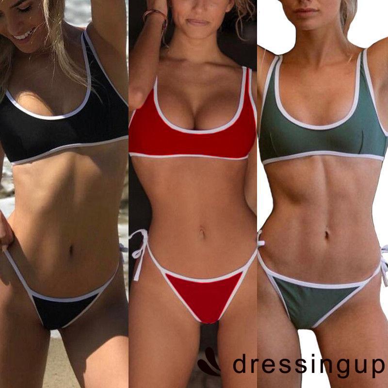 Bộ bikini 2 mảnh nhiều màu sắc thiết kế viền trắng quyến rũ cá tính dành cho nữ