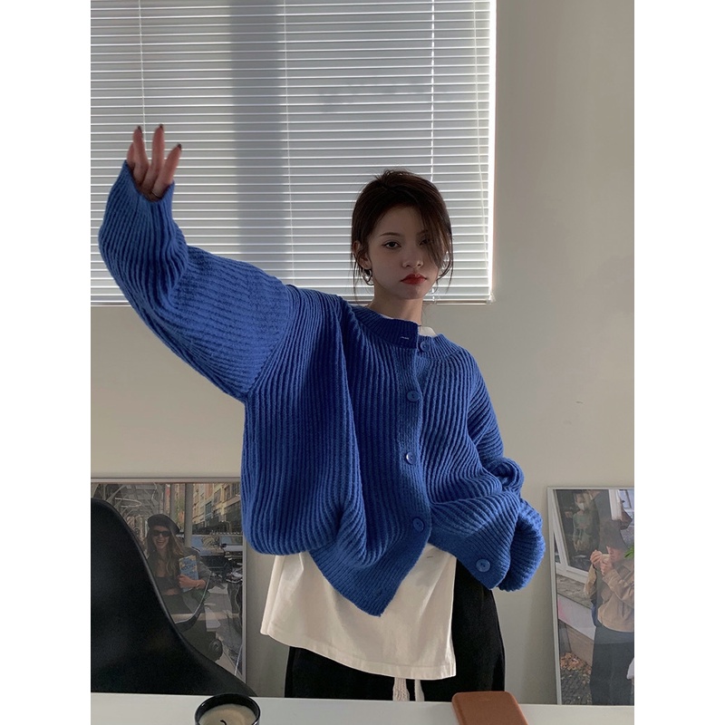 Áo Khoác Cardigan Dệt Kim Màu Xanh Dương Thời Trang