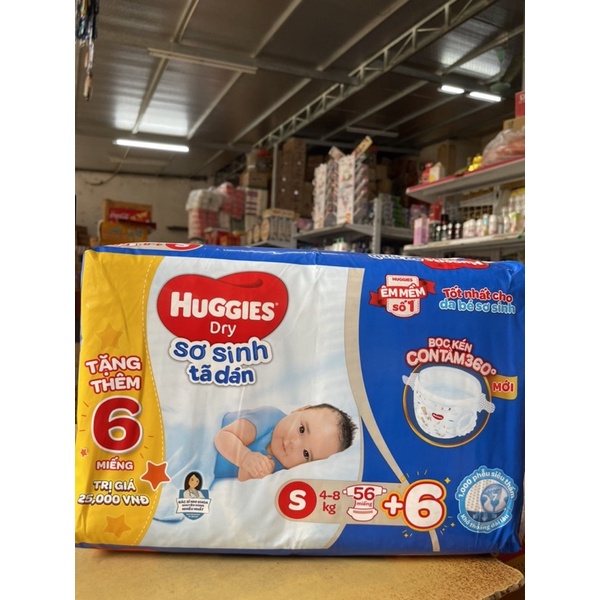 Tã dán sơ sinh Huggies cho bé &lt;5kg 74 miếng và S 56miếng cho bé 4-8kg