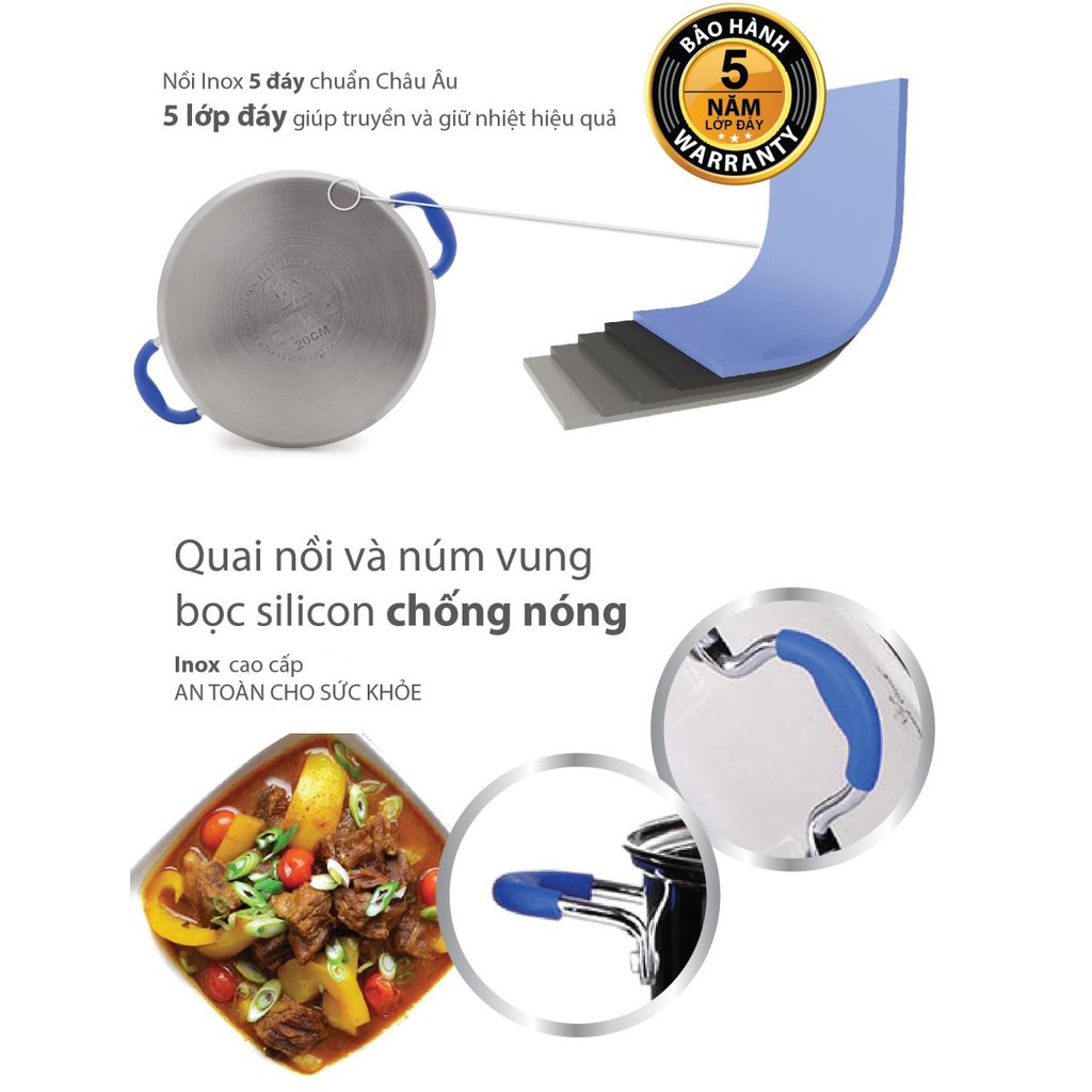 Bộ nồi inox 5 đáy Elmich Smartcook El5961 gồm 3 size 16-20-24cm chính hãng