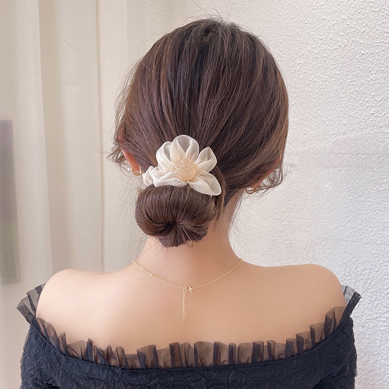 Dây Buộc Tóc Đuôi Ngựa Đính Đá Hình Hoa Hướng Dương Đáng Yêu Cho Nữ