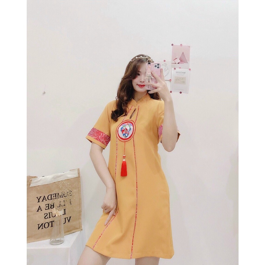 ĐẦM GẤM TẾT ĐỎ TRẮNG PHỐI SỌC-hình thật shop chụp | BigBuy360 - bigbuy360.vn