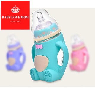 (BABY LOVE MOM) Bình sữa gấu siêu cute 240ml,cho bé 0-12thg (xanh,nâu,đỏ) + Tặng thêm 1 núm ty