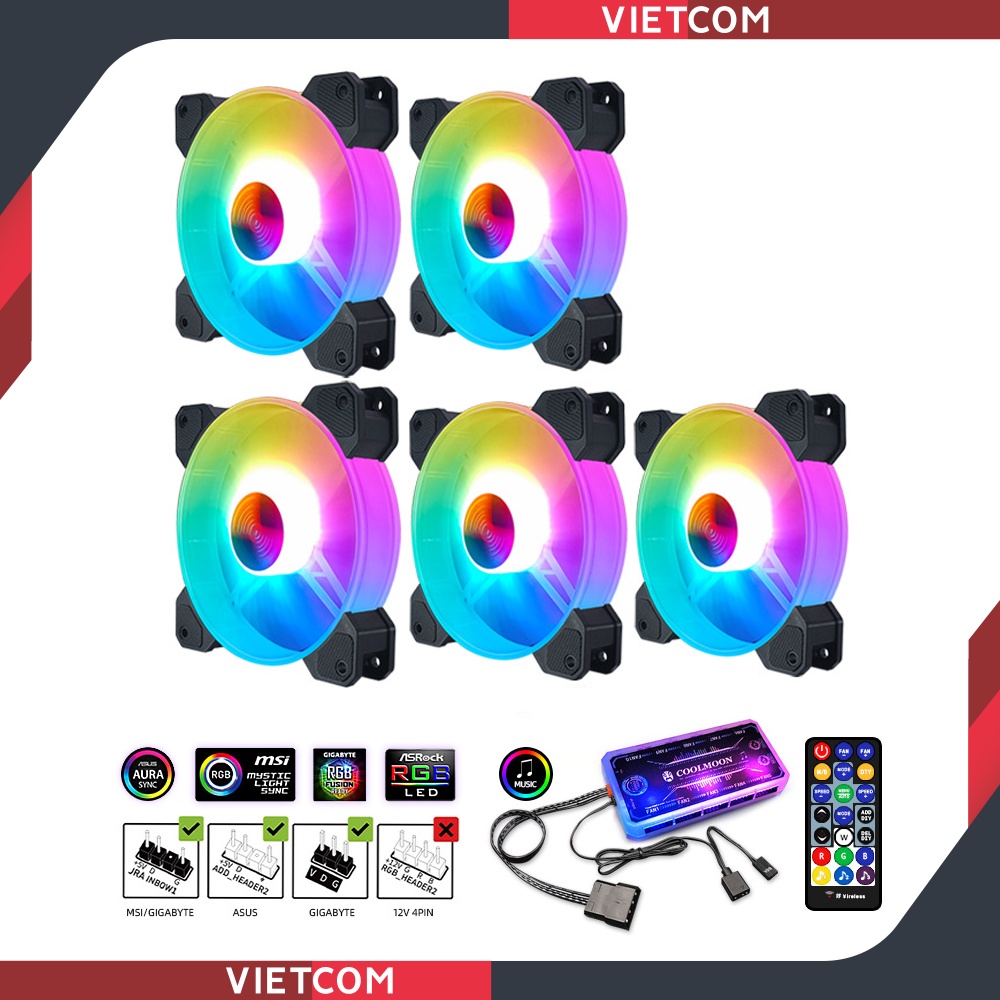 [ BỘ 5 FAN + HUB ] Fan Led RGB Coolmoon Y1  + Bộ Hub Coolmoon và điều khiển