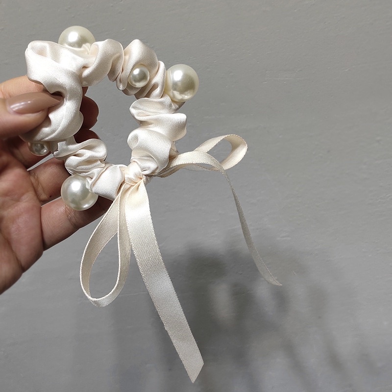 Cột tóc dây buộc tóc lụa đính hạt và nơ tua dài C16