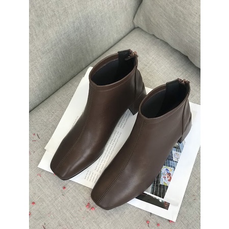 Giày boot nữ da mềm 2021 B SHOES, boot thấp cổ lót nỉ khóa sau, mũi vuông, thiết kế đơn giản siêu thời trang, cao 5p B11