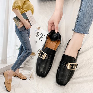 Giày da cao gót đế bằng thời trang nữ size 35-39