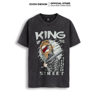 Áo Thun Wash Xám Nam ICON DENIM Dáng Suông Wash Cyber Urban King Of Street AT041007