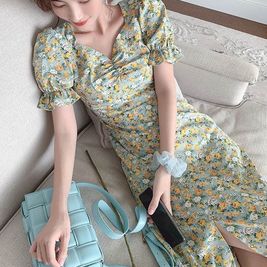 [SỈ SLL] Váy Hoa Nữ Dáng Midi Rúm Ngực Cực Điệu_Hàng Quảng Châu_Màu Tôn Da | BigBuy360 - bigbuy360.vn