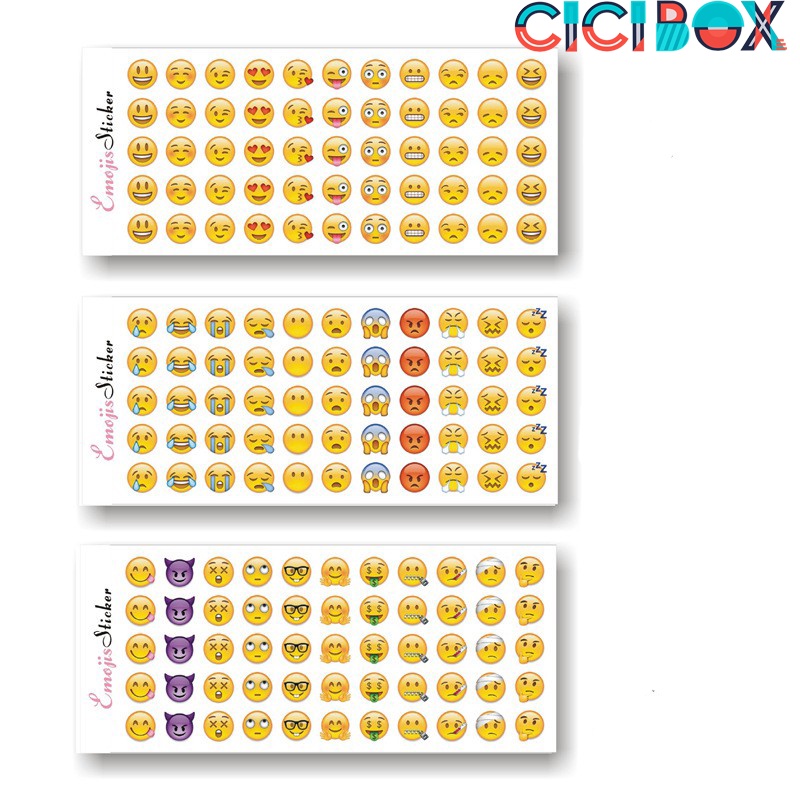 Combo 12 tấm Sticker Emoji dễ thương dán vở, đồ vật dụng, dán nhãn 1 tờ 55 icon CICIBOX