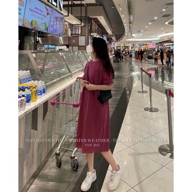 Đầm suông dài tay lỡ, váy suông dáng dài tay nữ cổ tròn, form rộng thoải mái | BigBuy360 - bigbuy360.vn