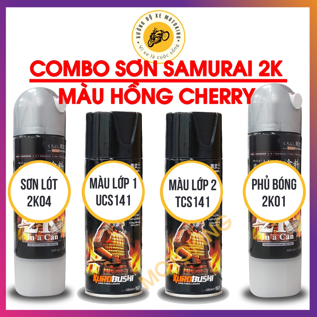 Combo sơn samurai màu hồng cherry UC + TCS14 loại 2K chuẩn quy trình độ bền 5 năm gồm 2K04 - UCS141 - TC141-2k01