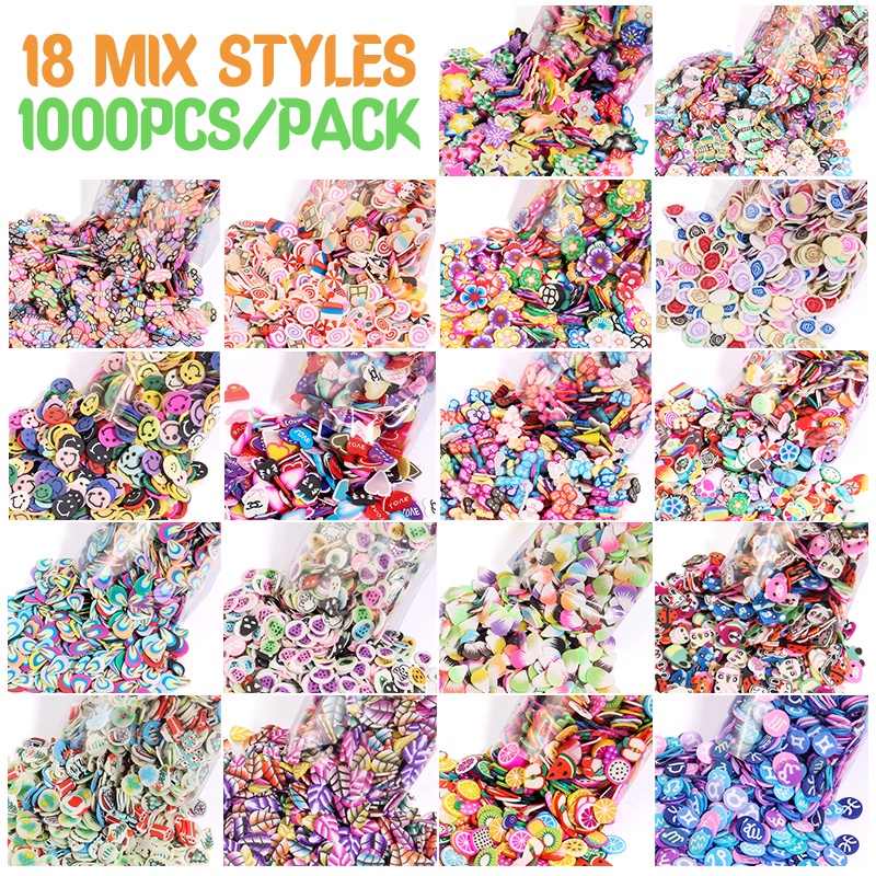 Set 1000 Phụ Kiện Trang Trí Móng Tay Nghệ Thuật Bằng Đất Sét Mềm Hình Động Vật / Hoa Quả Dễ Thương DIY