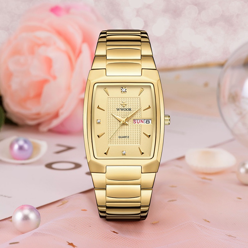 Đồng Hồ Đeo Tay WWOOR Mặt Vuông Màu Vàng Đồng Thời Trang 2022 Dành Cho Nữ Relogio Feminino-8837