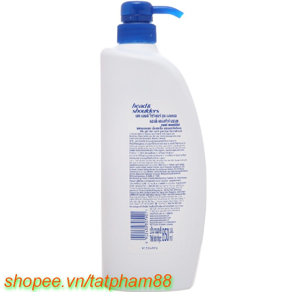 Dầu gội trị gàu Head & Shoulders Cool Menthol Công thức tinh dầu bạc hà mát 850 ml, 100% chính hãng, tat cung cấp và bảo