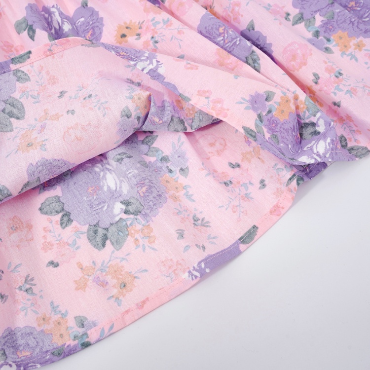 Váy bé gái CARROT đầm xòe tay lỡ viền bèo ngực, hoạ tiết hoa tím, chất liệu Thô cotton thấm hút mồ hôi tốt