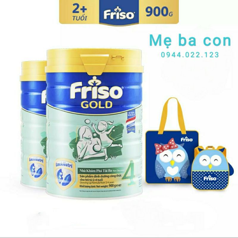 (Hsd T5/2022) Combo 2 lon sữa bột Friso Gold 4 900g cho bé từ 2 đến 4 tuổi tặng bộ Balo và túi