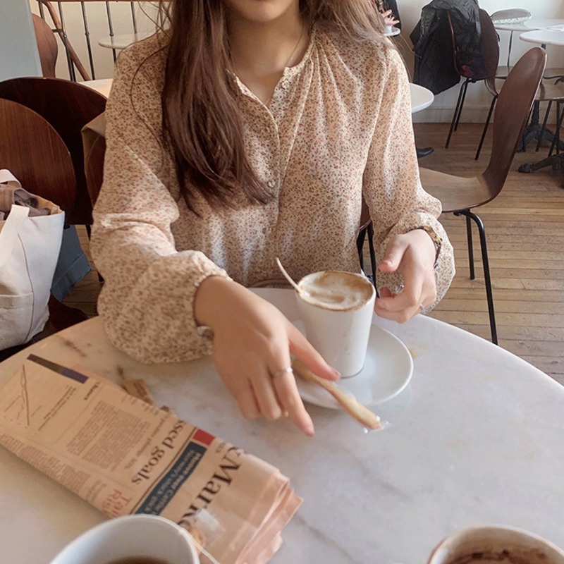 Thời Trang Áo Sơ Mi Tay Dài Họa Tiết Hoa Phong Cách Retro Dành Cho Nữ