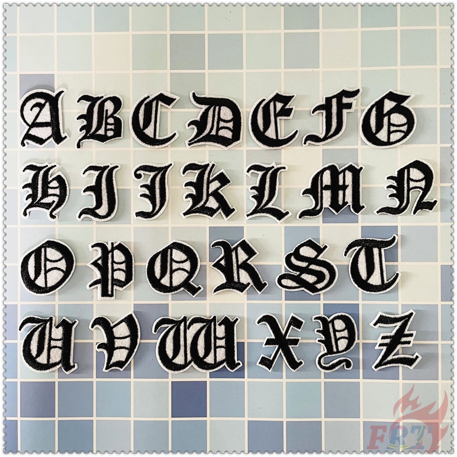 ✿ Miếng Dán Ủi Thêu Hoạ Tiết Chữ Cái Tiếng Anh Q-1 Màu Đen ✿ 1 Sticker Ủi Thêu Hình Huy Hiệu