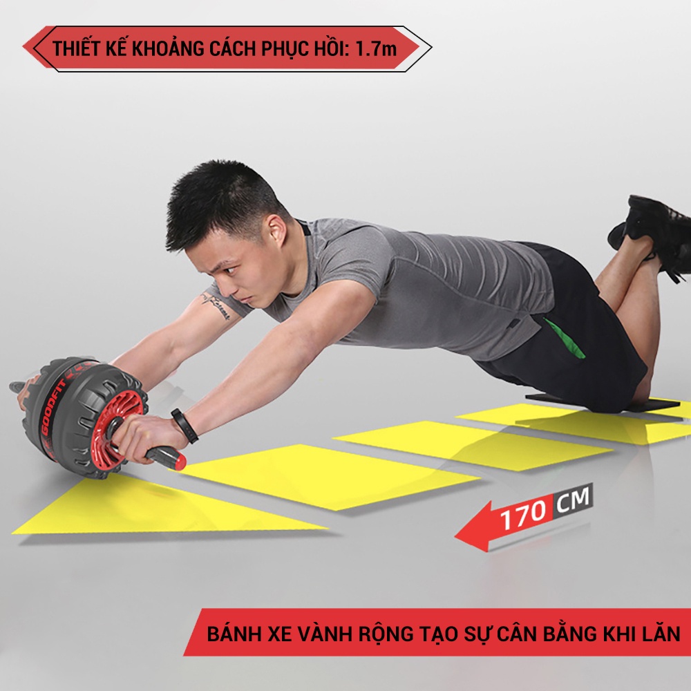 Con lăn tập bụng lò xo trợ lực GoodFit chịu tải 200kg, hỗ trợ tập gym, tập thể dục tại nhà GF600AB