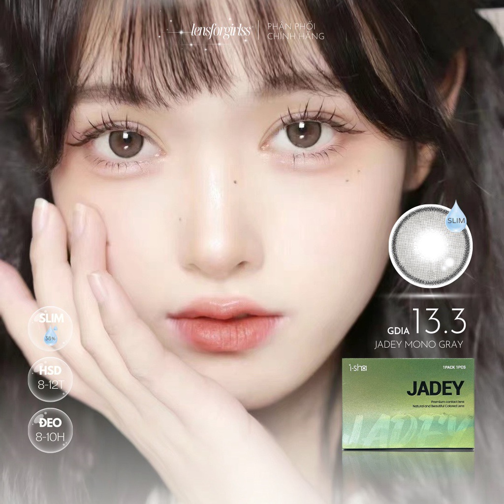 Lens hack mắt to có viền giãn tròng | Kính áp tròng Jadey Mono Gray chính hãng ISHA Made in Korea | Hsd 8-12 tháng