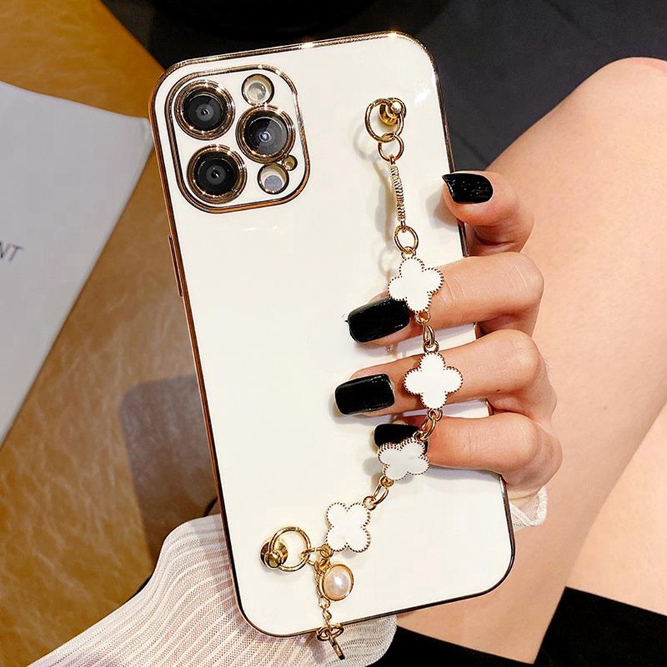 Ốp Điện Thoại In Hoa Có Dây Đeo Tay Sang Trọng Cho iPhone 13 12 11 pro XS max X SE2020 6 6S 7 8 Plus XR