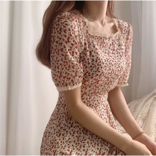 [VIDEO Váy hoa nhí cổ vuông tay lỡ - váy tiểu thư vintage
