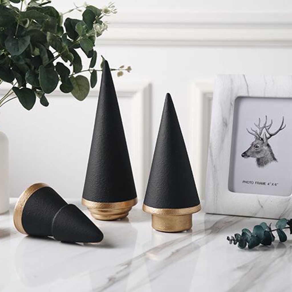 Phụ kiện trang trí hình cây thông giáng sinh màu trắng-S bề mặt nhám bằng gốm sứ đặt trung tâm bàn