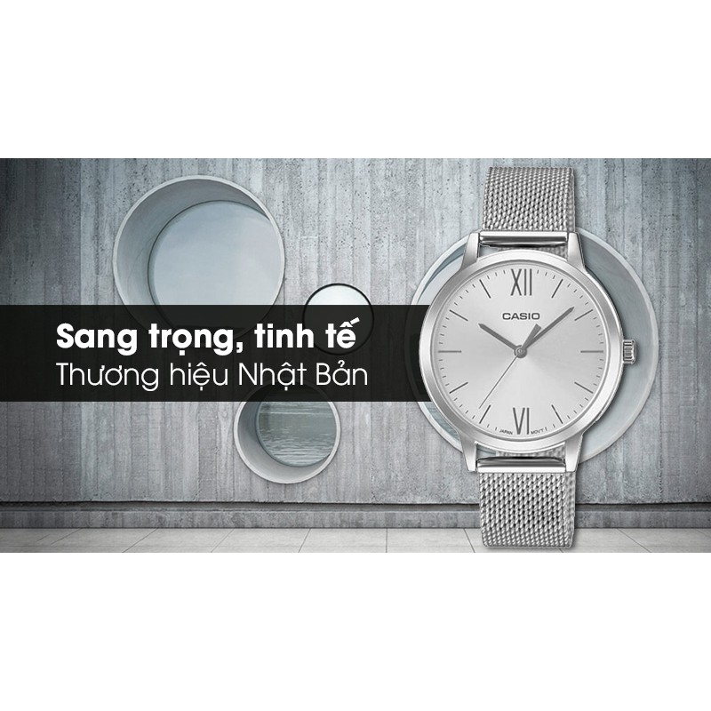 Đồng hồ Nữ Casio LTP-E157M-7A, đồng hồ chính hãng, dây mesh màu bạc