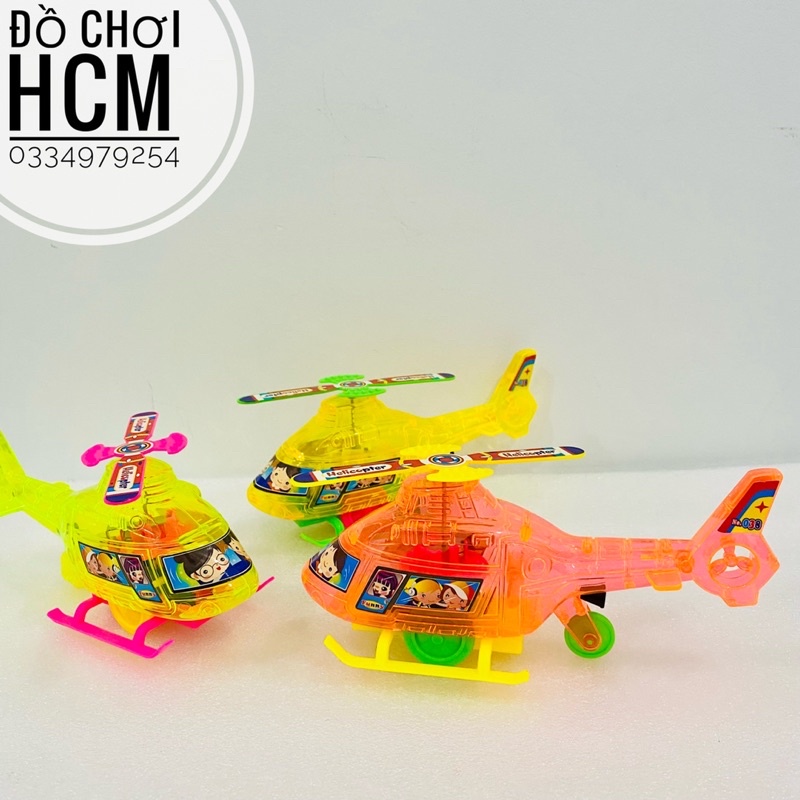 Đồ chơi máy bay trực thăng chạy bằng cót dây sáng đèn cho bé thích khám phá mô hình tàu bay