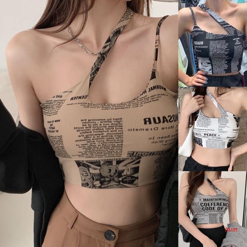 Áo Croptop Trễ Vai In Họa Tiết Tờ Báo Thời Trang Dành Cho Nữ