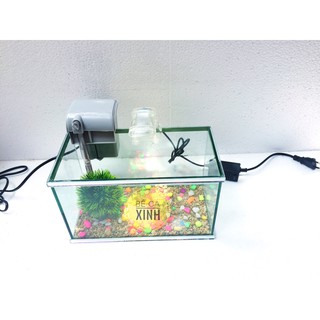 Set bể cá mini 25cm viền gương kèm đèn và lọc thác nước ( tặng phụ kiện)