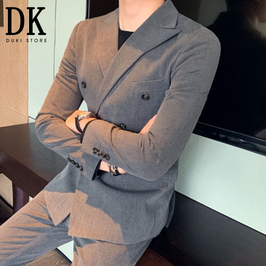 Bộ vest nam 6 nút Hàn Quốc màu xám xước lịch lãm DKE0051 - DUKI STORE