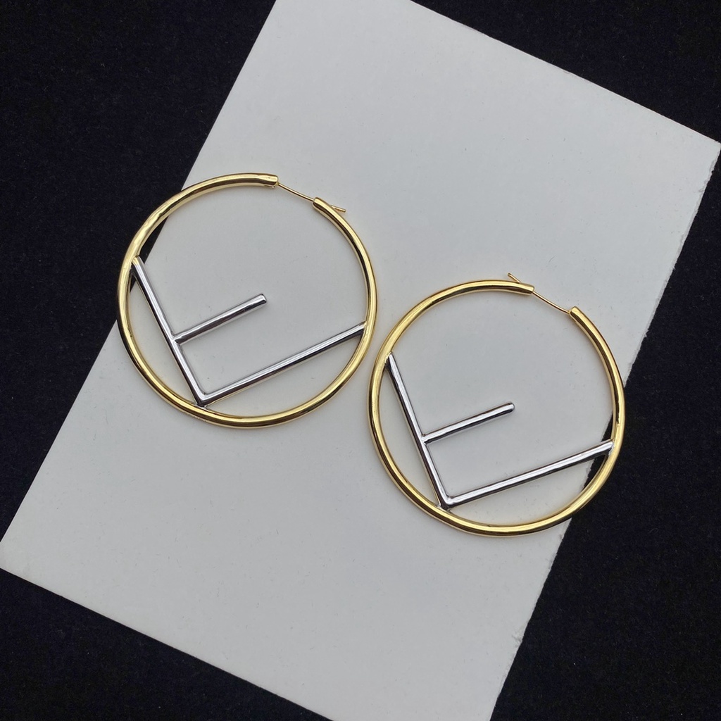 Khuyên Tai Hai Màu Hình Chữ F Phong Cách Mới 2022 Cho Nữ