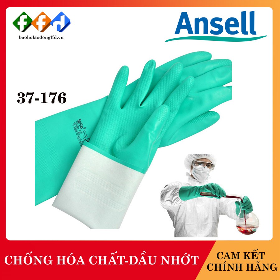 [Mẫu mới] [Chính hãng] Găng tay chống hóa chất Ansell 37-176 cấu tạo nitrile, Găng tay chống dầu nhớt, chống axit, thấm