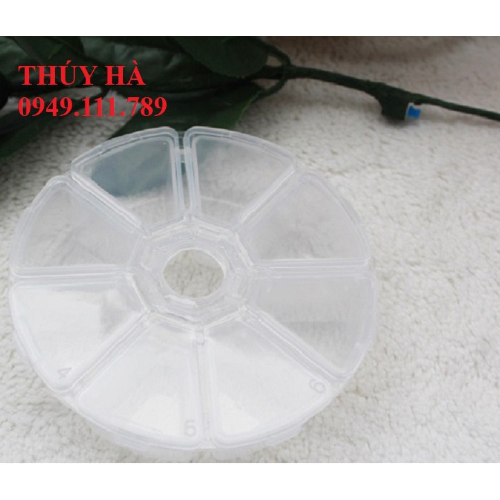 Hộp tròn 8 ô đựng đồ, đựng fan mi, mi rời, mi hủ, đựng trang sức và phụ kiện_keo nối mi_dụng cụ nối mi_THÚY HÀ